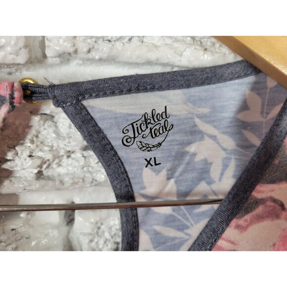 Tickled Teal Women Jumpsuit Extra Large Short Sleeve Gray Floral FLO190E - Picture 9 of 10